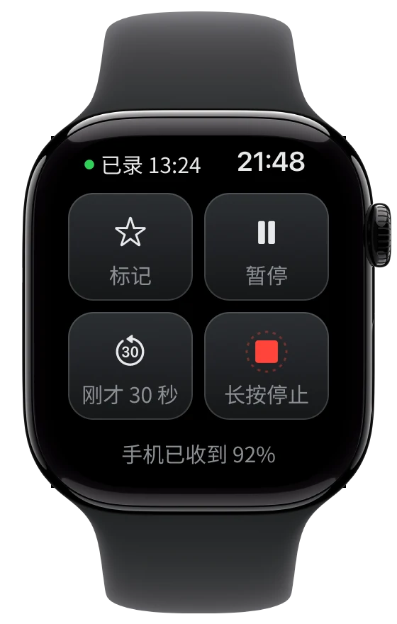 一日书在 Apple Watch 上的录音控制页